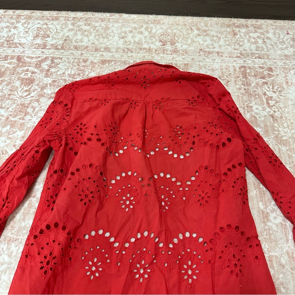 Eyelet 100% Cotton Red Button Up Top - Picture 10 of 10